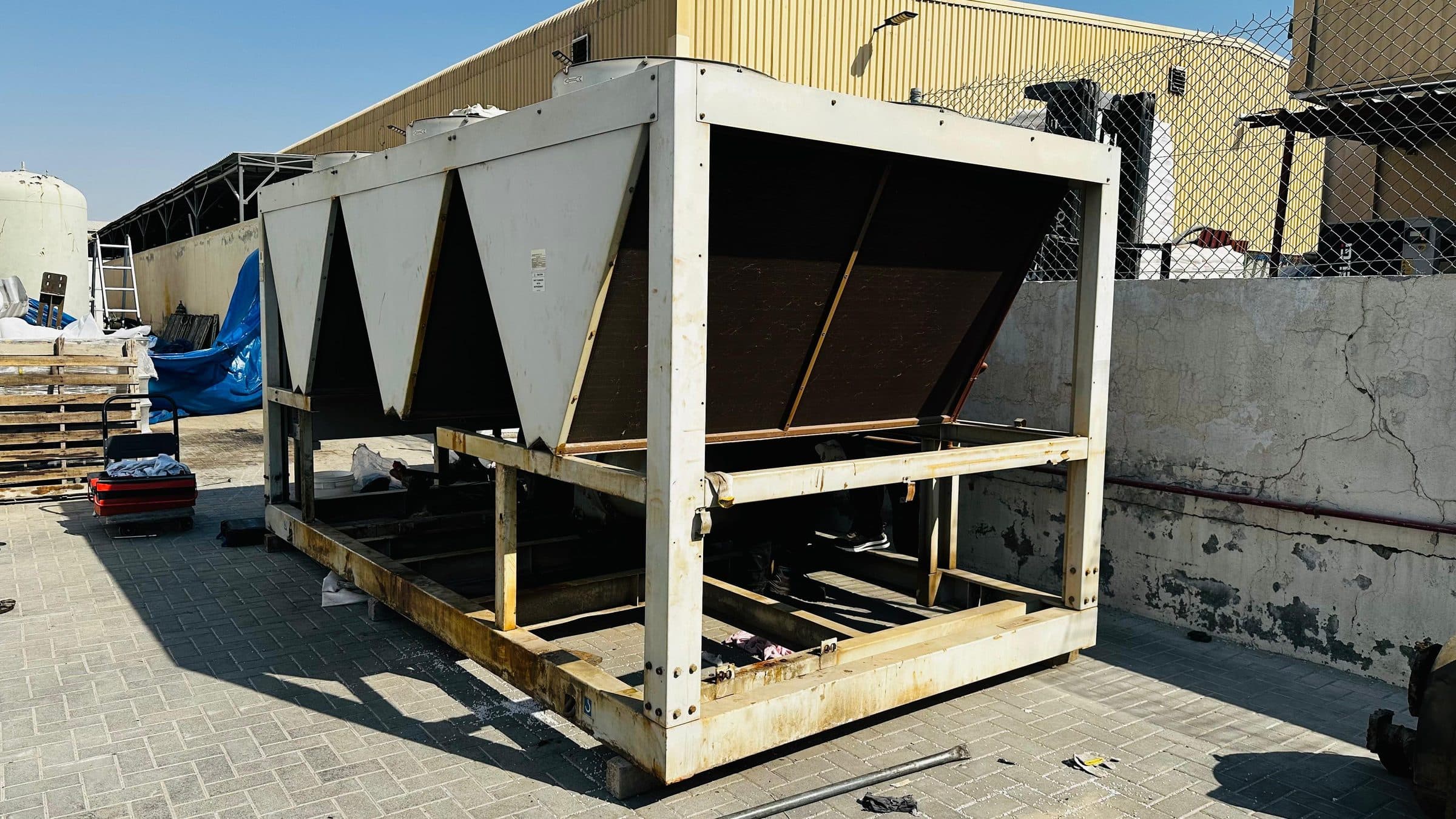 Air-cooled chiller frame with compressors removed